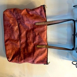 Soft Distressed Leather Tote Bag. Light Burgandy